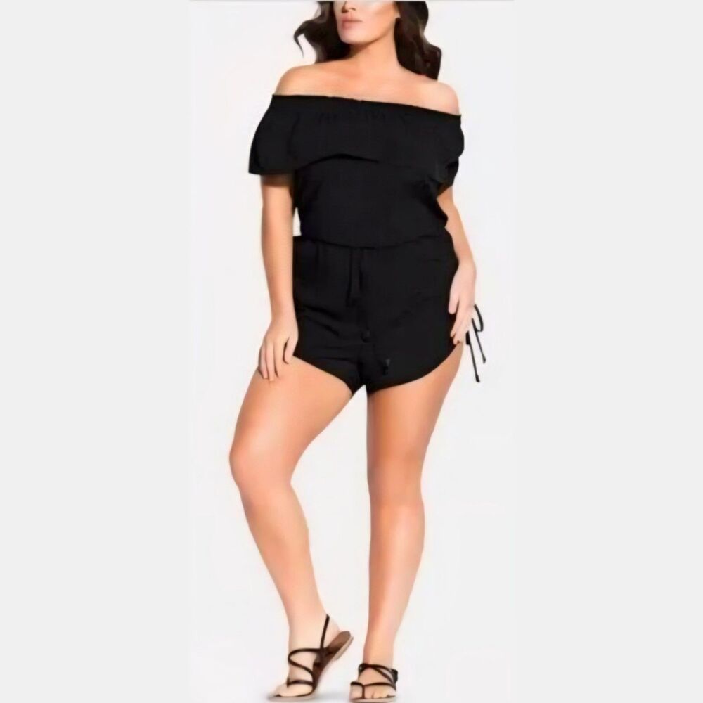City Chic So Sweet Off-Shoulder Romper Black Plus Size 20 NWT